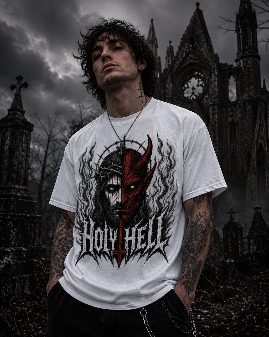 HOLY HELL™ Heaven & Hell Signature T-Shirt (Smoke Flames)