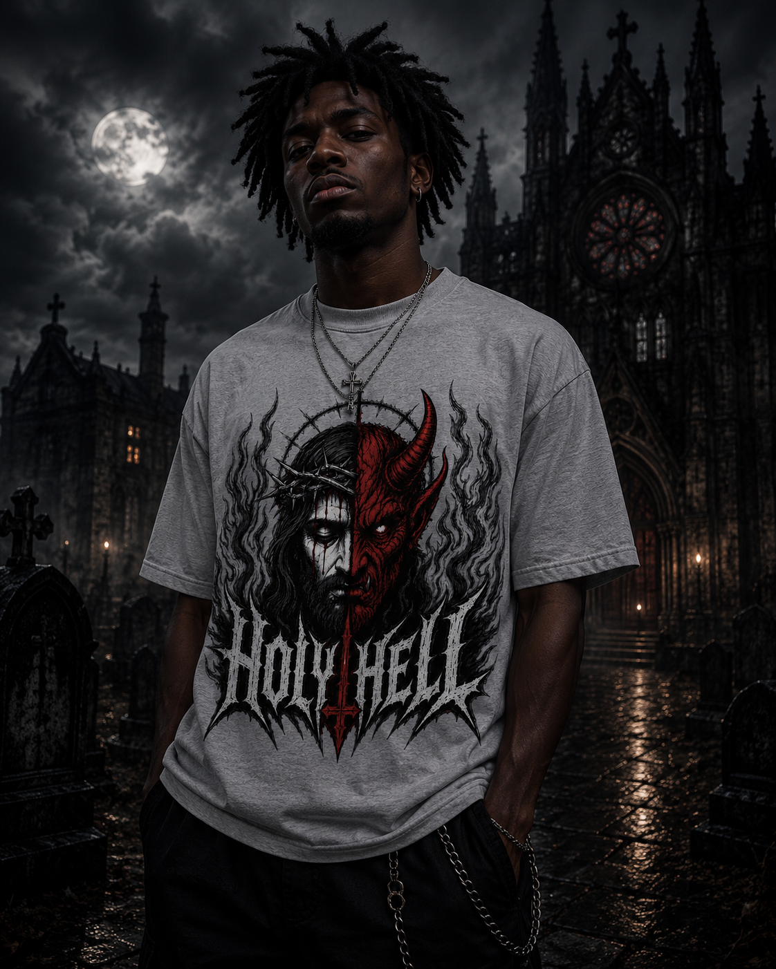 HOLY HELL™ Heaven & Hell Signature T-Shirt (Smoke Flames)