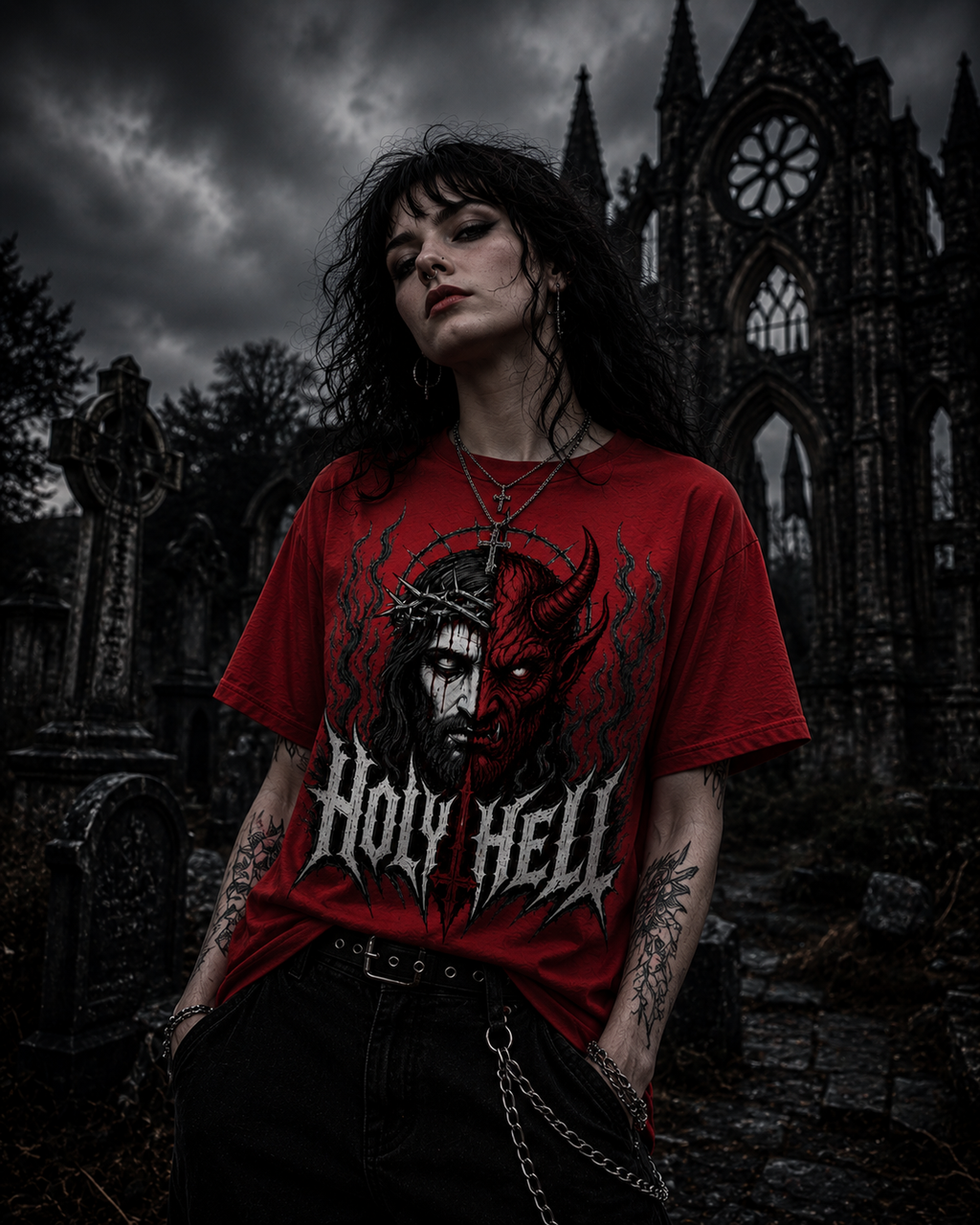 HOLY HELL™ Heaven & Hell Signature T-Shirt (Smoke Flames)