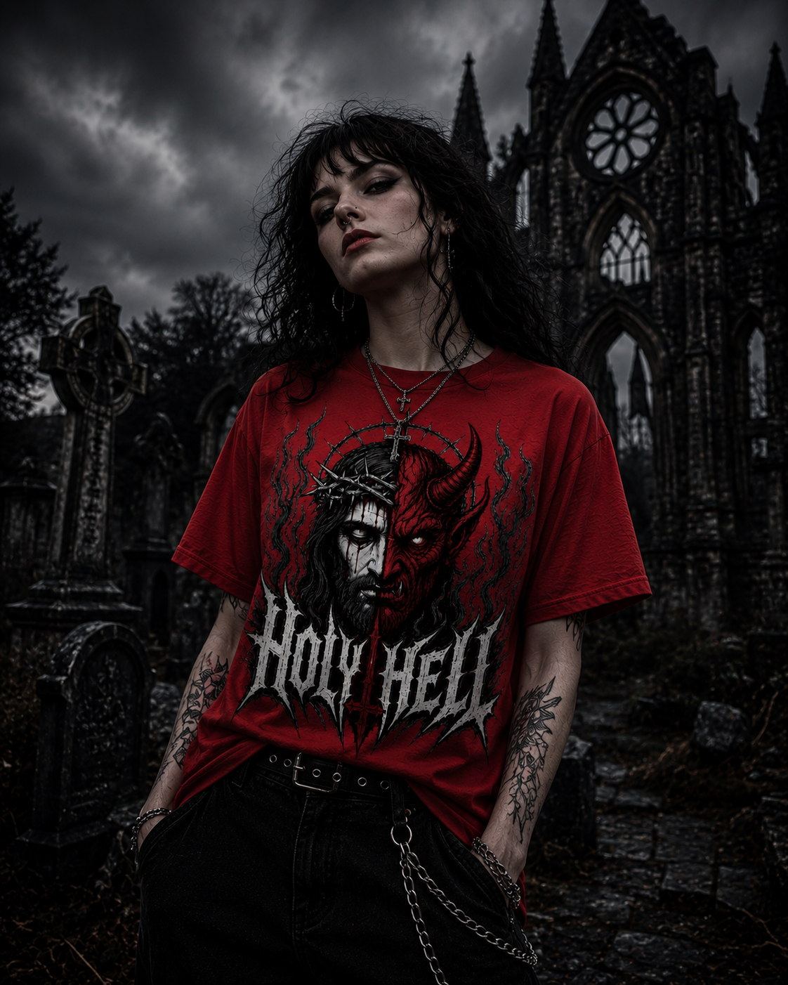 HOLY HELL™ Heaven & Hell Signature T-Shirt (Smoke Flames)