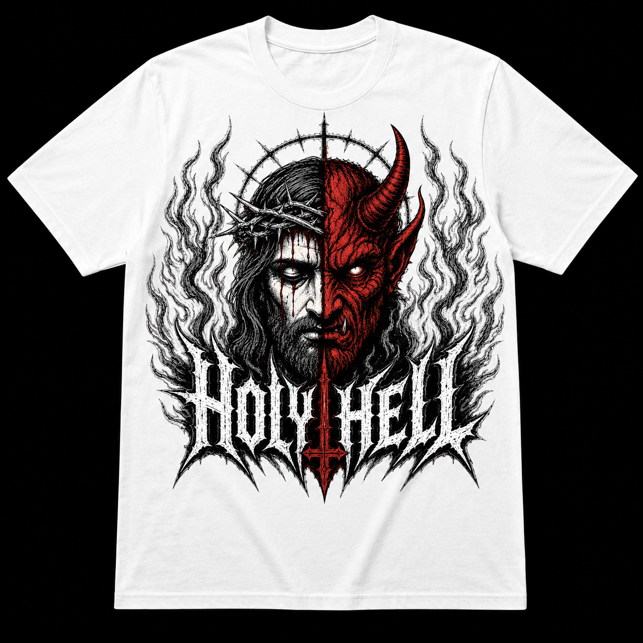 HOLY HELL™ Heaven & Hell Signature T-Shirt (Smoke Flames)