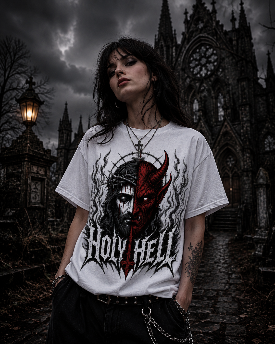 HOLY HELL™ Heaven & Hell Signature T-Shirt (Smoke Flames)