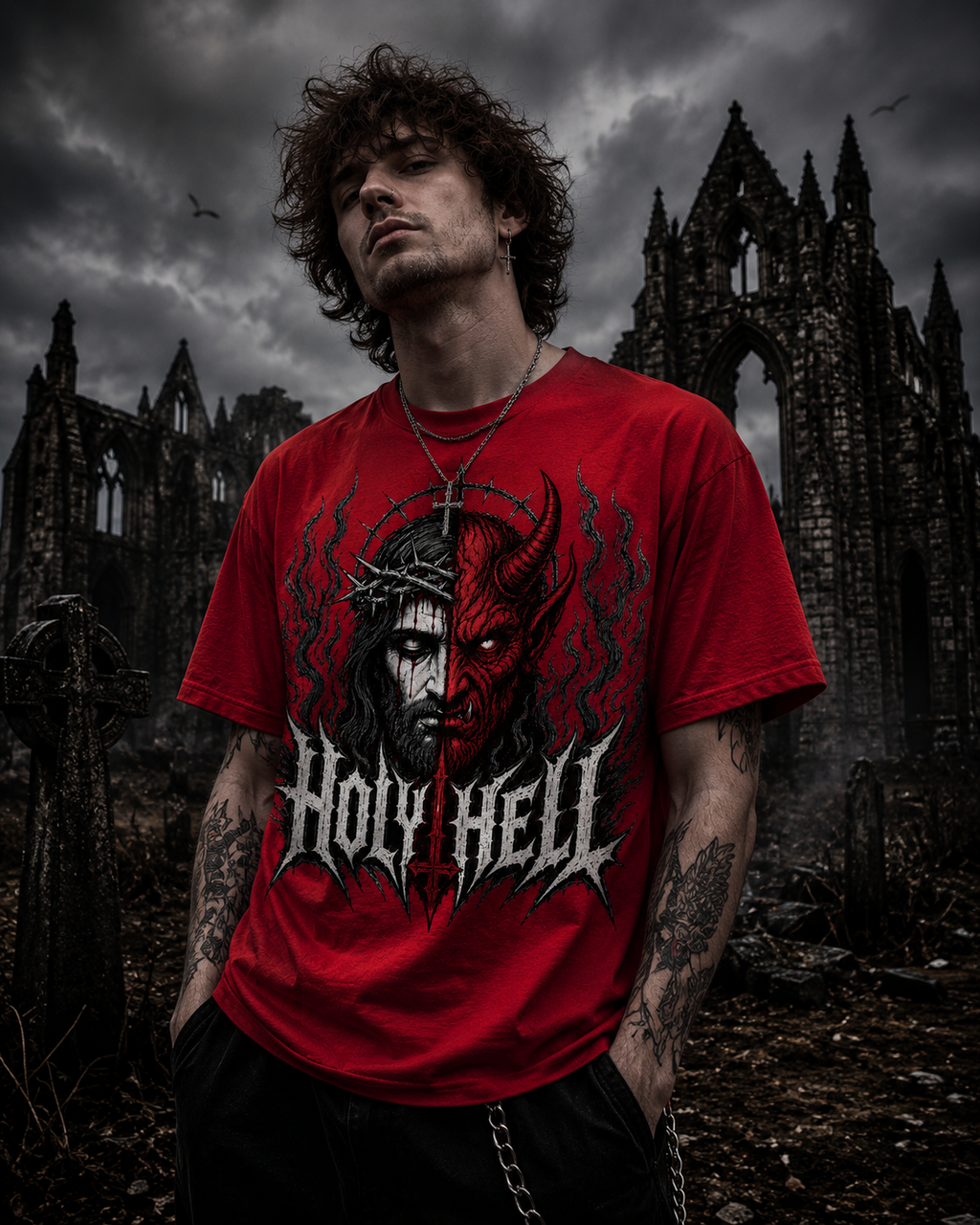 HOLY HELL™ Heaven & Hell Signature T-Shirt (Smoke Flames)